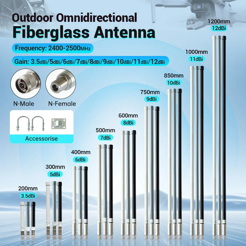 High Gain 10dBi 2400-2500MHz Wifi Antenna Waterproof Outdoor Vertical Polarization 2.4G Omnidirectional Communication Antennas