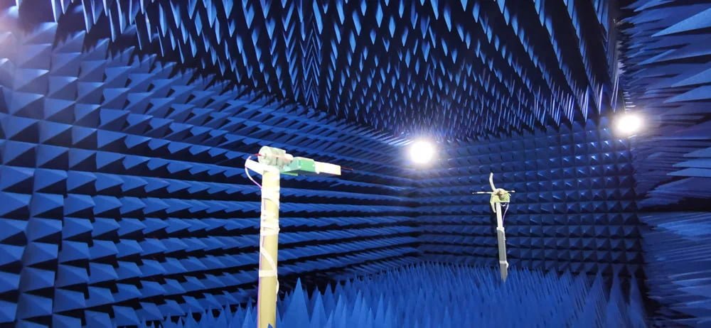 Inside of an anechoic chamber for antenna testing
