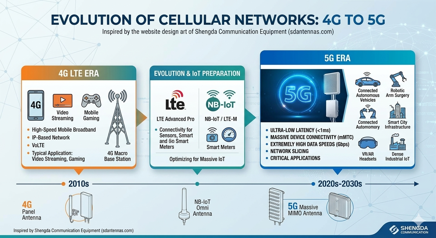 A timeline showing the evolution from 4G to 5G networks.