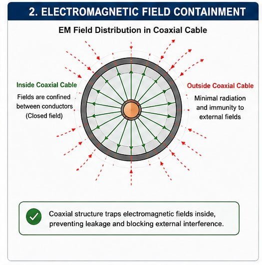 EM Field Distribution in Coaxial Cable Electromagnetic field containment in coaxial cable