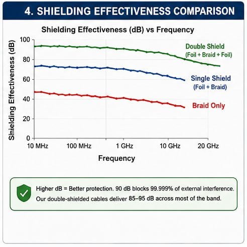 Shielding Performance Metrics Coaxial cable shielding effectiveness comparison