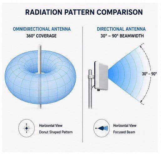 WiFi Antenna Radiation Patterns Radiation pattern diagram of omnidirectional and directional antennas