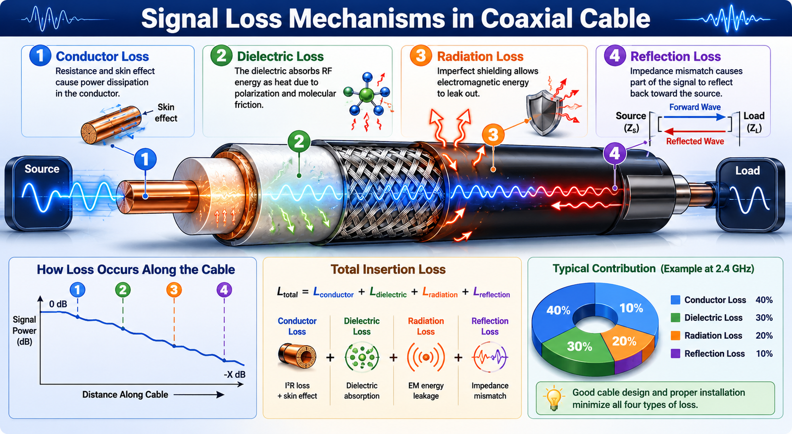 Cable Loss Components Breakdown Signal loss mechanisms in coaxial cable