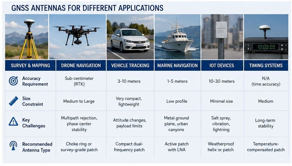 GNSS antennas for different applications GNSS antenna application types