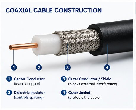 internal structure of coaxial cables coaxial cable construction diagram