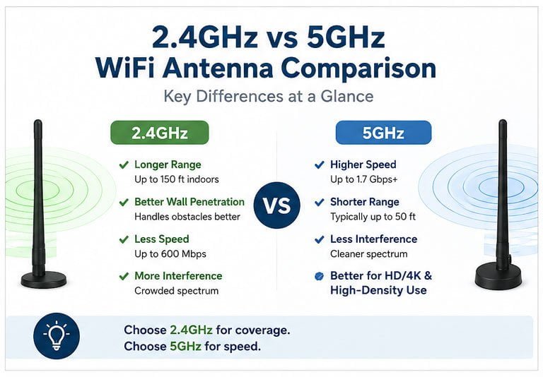 2.4GHz vs 5GHz WiFi Antenna Full Comparison 2.4GHz vs 5GHz WiFi Antenna frequency comparison