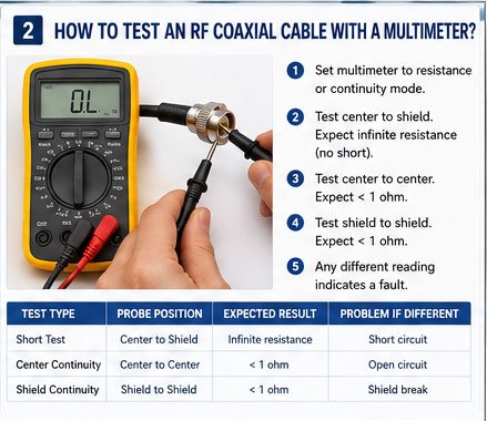 Using multimeter on coaxial cable Multimeter testing RF cable continuity