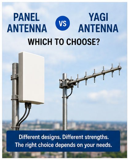 panel and yagi antennas side by side comparison panel antenna vs yagi antenna comparison mounted on tower
