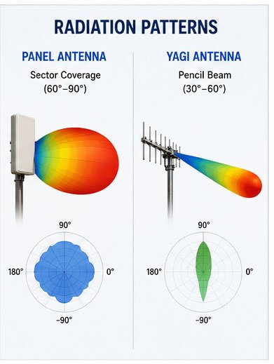 different deployment scenarios for each antenna type application scenarios showing panel for base station and yagi for point to point