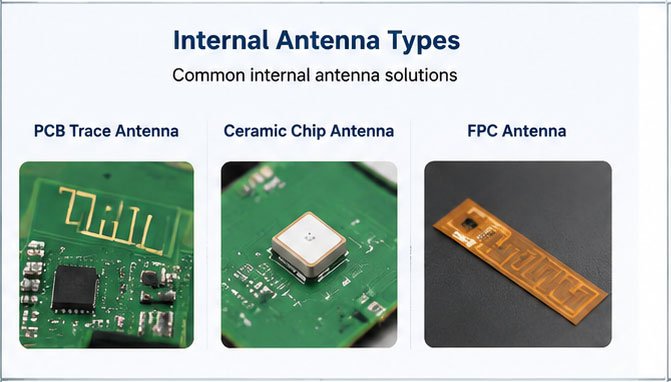 decision flowchart comparing internal and external antenna selection criteria