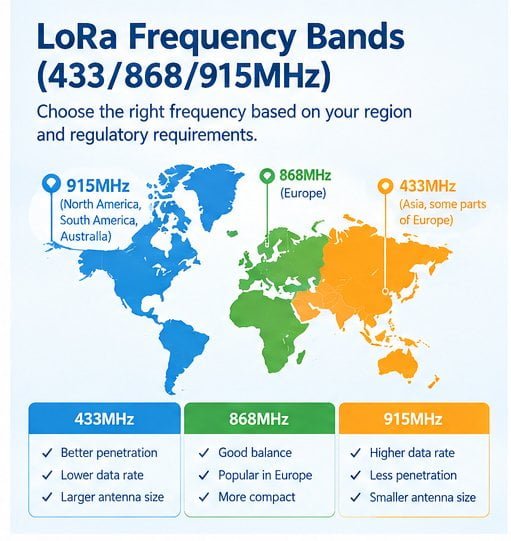 Regional LoRa antenna frequency bands 433/868/915MHz Global LoRa antenna frequency bands