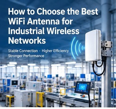 Industrial WiFi antenna on a factory floor